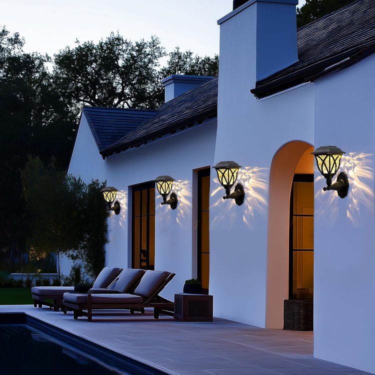 Picture of Solpex Solar Lights Outdoor Garden,2 Pack Solar Powered Outdoor Wall Lights, Waterproof Solar Fence Lights Decoration for Patio, Garage, Shed,Yard,Deck,Warm White [Energy Class A]