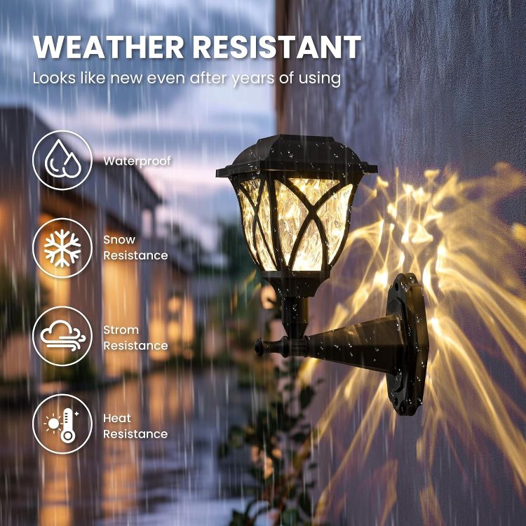Picture of Solpex Solar Lights Outdoor Garden,2 Pack Solar Powered Outdoor Wall Lights, Waterproof Solar Fence Lights Decoration for Patio, Garage, Shed,Yard,Deck,Warm White [Energy Class A]