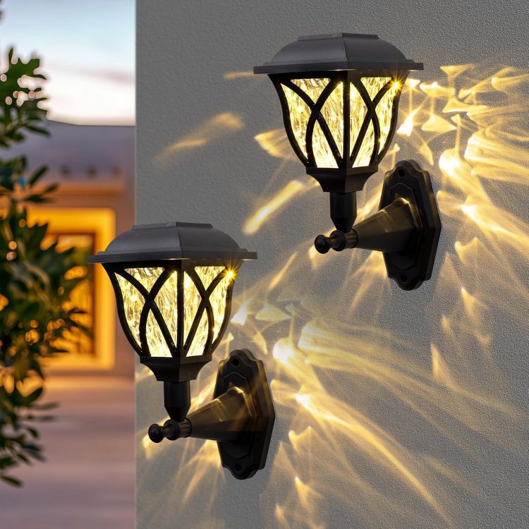 Picture of Solpex Solar Lights Outdoor Garden,2 Pack Solar Powered Outdoor Wall Lights, Waterproof Solar Fence Lights Decoration for Patio, Garage, Shed,Yard,Deck,Warm White [Energy Class A]
