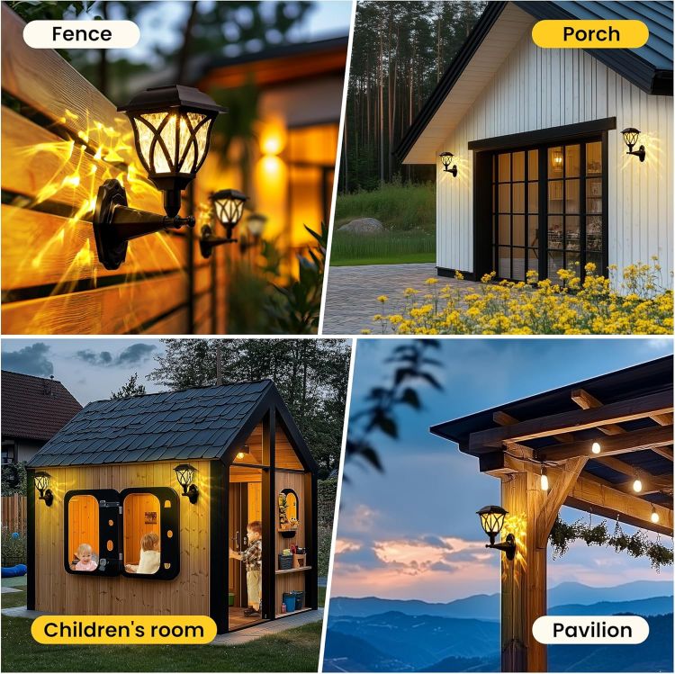 Picture of Solpex Solar Lights Outdoor Garden,2 Pack Solar Powered Outdoor Wall Lights, Waterproof Solar Fence Lights Decoration for Patio, Garage, Shed,Yard,Deck,Warm White [Energy Class A]