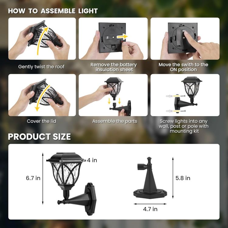 Picture of Solpex Solar Lights Outdoor Garden,2 Pack Solar Powered Outdoor Wall Lights, Waterproof Solar Fence Lights Decoration for Patio, Garage, Shed,Yard,Deck,Warm White [Energy Class A]