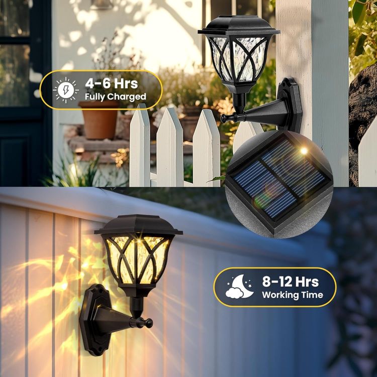 Picture of Solpex Solar Lights Outdoor Garden,2 Pack Solar Powered Outdoor Wall Lights, Waterproof Solar Fence Lights Decoration for Patio, Garage, Shed,Yard,Deck,Warm White [Energy Class A]