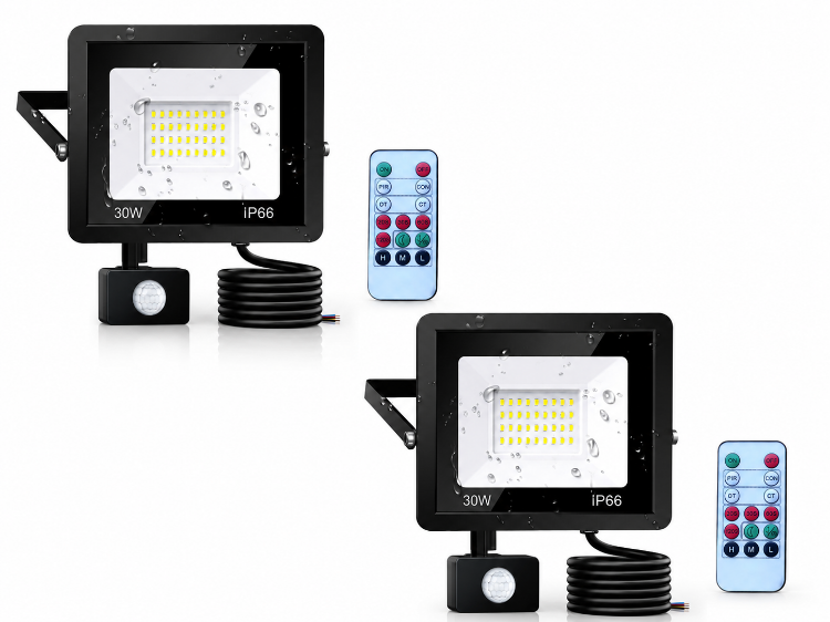 Picture of 30W Security Lights Outdoor Motion Sensor, PIR Flood Light with Remote Control, IP66 Waterproof Cool White, 6500K, 3000LM, Outdoor Lights Mains Powered for Garden Corridor Entrance Backyard
