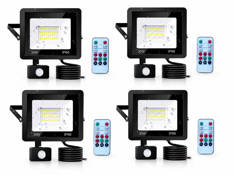 Picture of 30W Security Lights Outdoor Motion Sensor, PIR Flood Light with Remote Control, IP66 Waterproof Cool White, 6500K, 3000LM, Outdoor Lights Mains Powered for Garden Corridor Entrance Backyard
