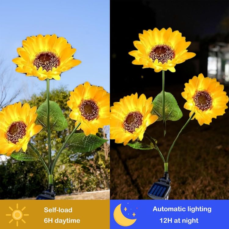 Picture of Hqynss Upgraded Solar Sunflower Lights for Garden Ornaments, Solar Lights Outdoor Garden, Waterproof IP65, for Yard Pathway Lawn Decorations, Birthday Christmas Lights Gardening Gifts (2 Pack)