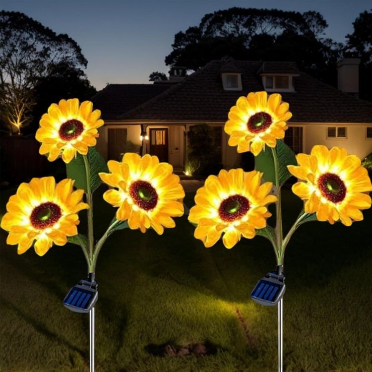 Picture of Hqynss Upgraded Solar Sunflower Lights for Garden Ornaments, Solar Lights Outdoor Garden, Waterproof IP65, for Yard Pathway Lawn Decorations, Birthday Christmas Lights Gardening Gifts (2 Pack)