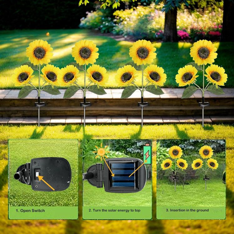Picture of Hqynss Upgraded Solar Sunflower Lights for Garden Ornaments, Solar Lights Outdoor Garden, Waterproof IP65, for Yard Pathway Lawn Decorations, Birthday Christmas Lights Gardening Gifts (2 Pack)