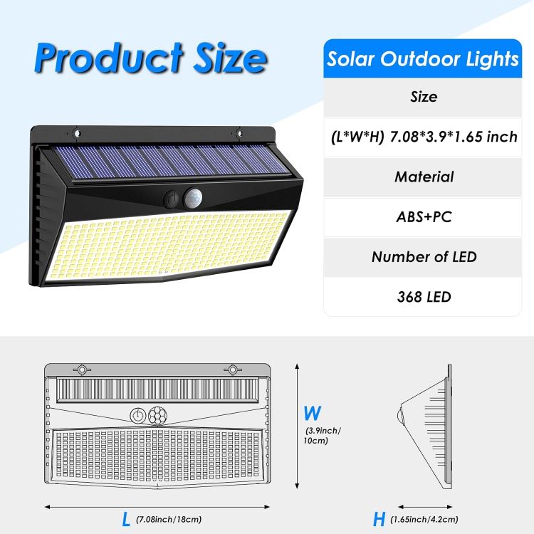 Picture of Peasur Solar Lights Outdoor Garden, 368LED Super Bright Solar Security Lights Outdoor Motion Sensor with 3 Modes, Outdoor Lights Waterproof IP65 for Front Door, Yard, Garage