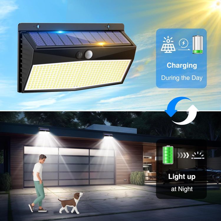 Picture of Peasur Solar Lights Outdoor Garden, 368LED Super Bright Solar Security Lights Outdoor Motion Sensor with 3 Modes, Outdoor Lights Waterproof IP65 for Front Door, Yard, Garage