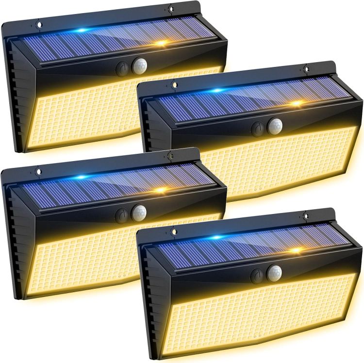 Picture of Peasur Solar Lights Outdoor Garden, Warm White 368LED Super Bright Solar Security Lights Outdoor Motion Sensor with 3 Modes, Outdoor Lights Waterproof