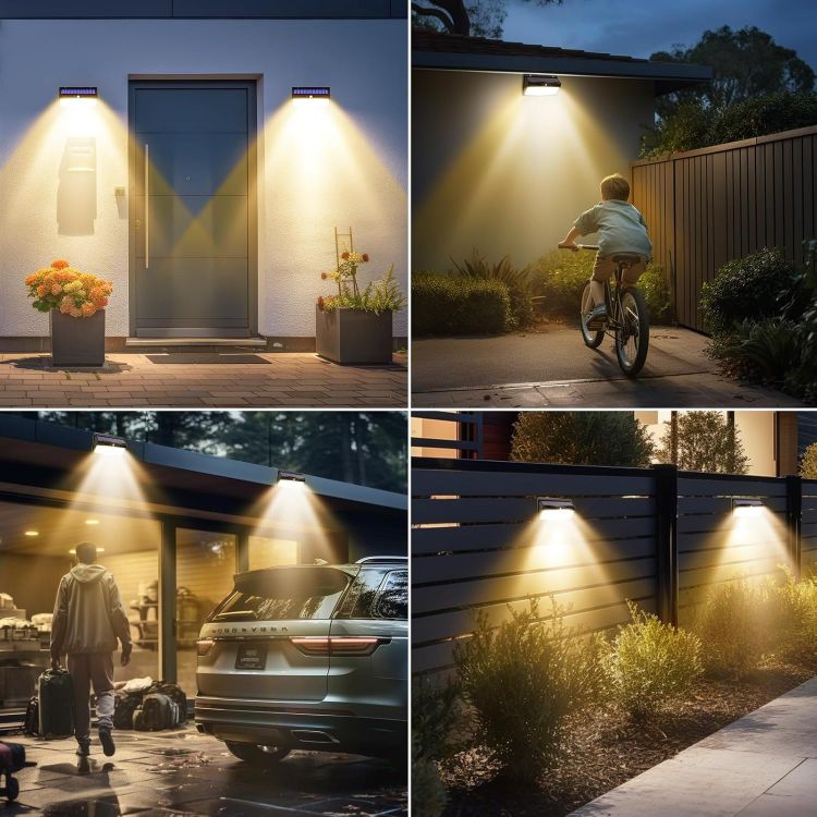 Picture of Peasur Solar Lights Outdoor Garden, Warm White 368LED Super Bright Solar Security Lights Outdoor Motion Sensor with 3 Modes, Outdoor Lights Waterproof