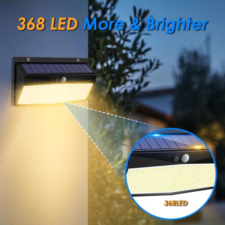 Picture of Peasur Solar Lights Outdoor Garden, Warm White 368LED Super Bright Solar Security Lights Outdoor Motion Sensor with 3 Modes, Outdoor Lights Waterproof