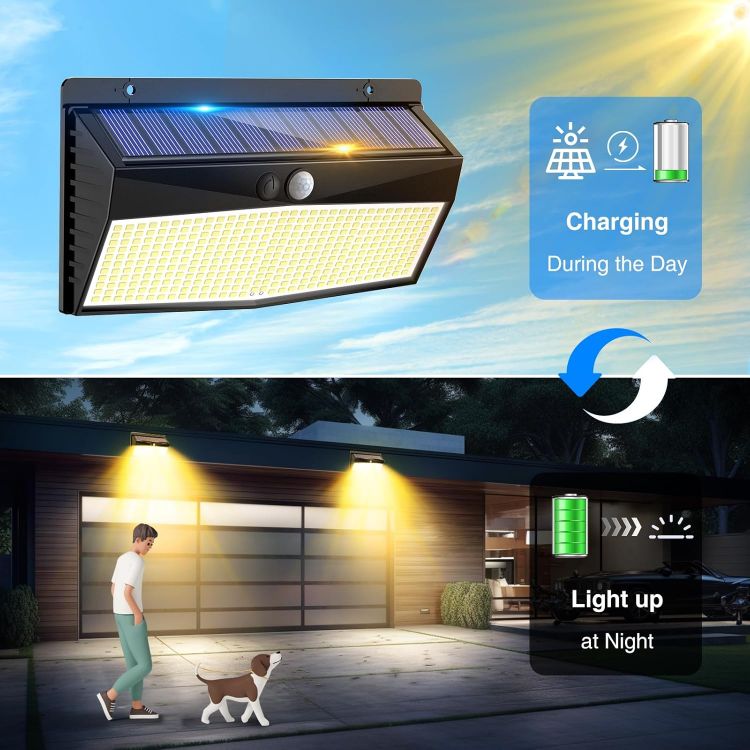 Picture of Peasur Solar Lights Outdoor Garden, Warm White 368LED Super Bright Solar Security Lights Outdoor Motion Sensor with 3 Modes, Outdoor Lights Waterproof