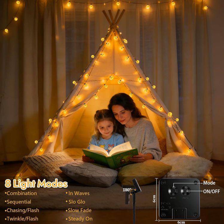 Picture of Solar Lights Outdoor Garden 8M 30LED, Waterproof LED Solar String Lights, Solar Fairy Lights 8 Mode, Crystal Ball Garden Lights for Patio, Yard, Gazebo, Tree, Wedding, Festival Decorative [Energy Class A++]