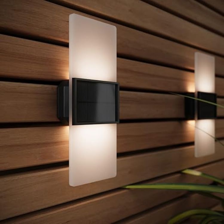 Picture of SolarCentre® Gemini Set of 2 White & Warm White Outdoor Solar Powered Wall Lights (20cm)