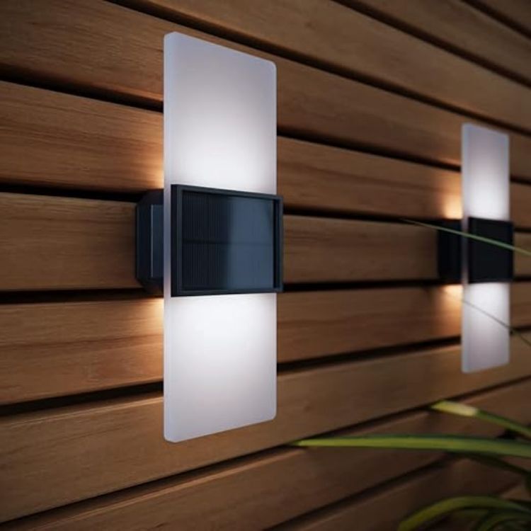 Picture of SolarCentre® Gemini Set of 2 White & Warm White Outdoor Solar Powered Wall Lights (20cm)
