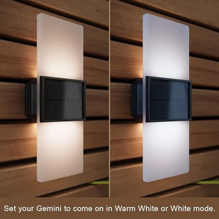Picture of SolarCentre® Gemini Set of 2 White & Warm White Outdoor Solar Powered Wall Lights (20cm)