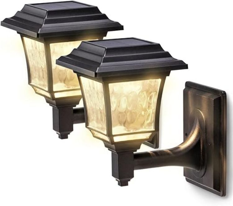 Picture of LeiDrail Solar Fence Lights Solar Lights Outdoor Garden LED Solar Powered Outdoor Wall Lights Waterproof Decor for Patio Yard Warm White 2 Pack