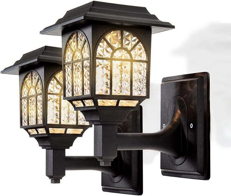 Picture of LeiDrail Solar Fence Lights Solar Lights Outdoor Garden LED Solar Powered Outdoor Wall Lights Waterproof Decor for Patio Yard Warm White 2 Pack