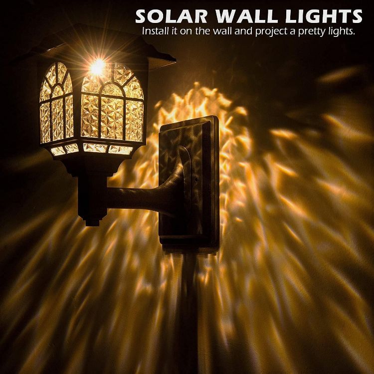 Picture of LeiDrail Solar Fence Lights Solar Lights Outdoor Garden LED Solar Powered Outdoor Wall Lights Waterproof Decor for Patio Yard Warm White 2 Pack