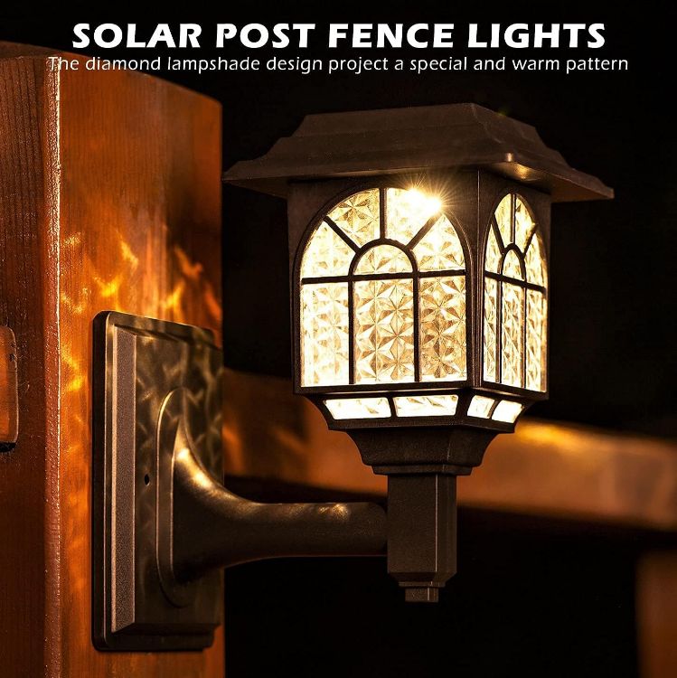 Picture of LeiDrail Solar Fence Lights Solar Lights Outdoor Garden LED Solar Powered Outdoor Wall Lights Waterproof Decor for Patio Yard Warm White 2 Pack