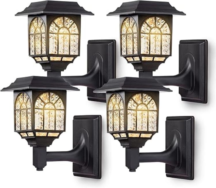 Picture of LeiDrail Solar Fence Lights Solar Lights Outdoor Garden LED Solar Powered Outdoor Wall Lights Waterproof Decor for Patio Yard Warm White 4 Pack
