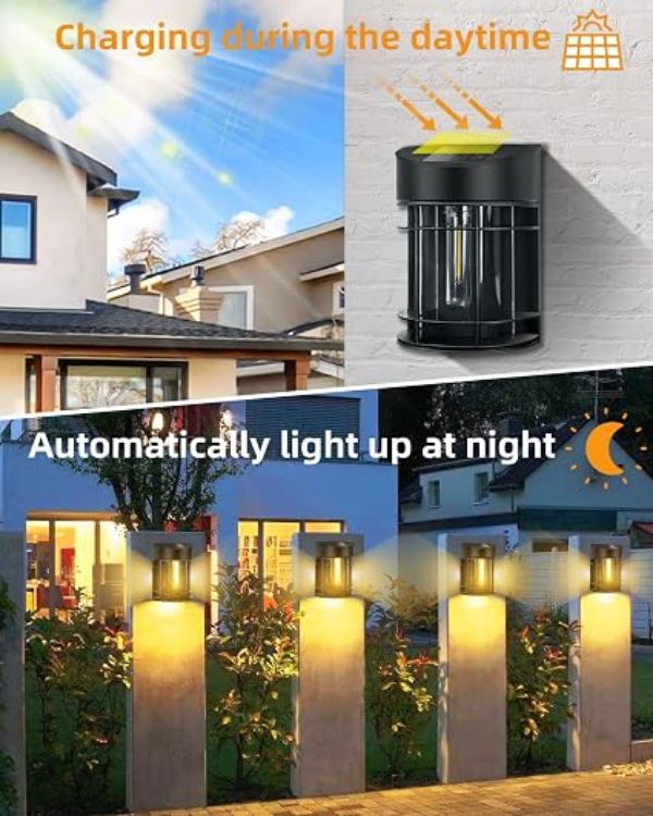 Picture of btfarm 【2 Pack】 Solar Fence Lights Outdoor Garden, Solar Outdoor Wall Lights Waterproof Retro LED Wall Lights for Garden Fence Patio Decking Gate Yard Decoration (Warm White) 