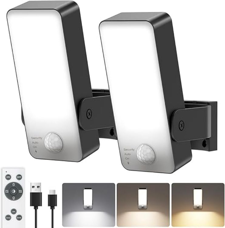 Picture of Motion Sensor Lights Outdoor, 10000mAh Rechargeable Wall Lights Battery Operated with Remote 3 Modes,3000-6000K Dimmable Timer, IP65 Waterproof LED Security Lights for Garden,Patio,Garage - 1 Pack [Energy Class A]