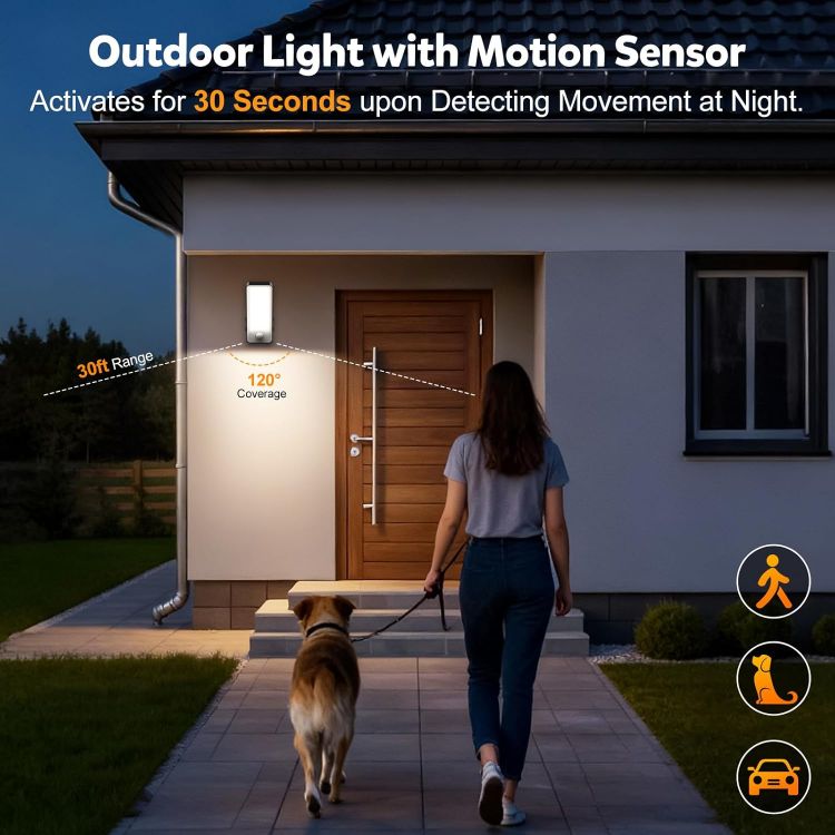 Picture of Motion Sensor Lights Outdoor, 10000mAh Rechargeable Wall Lights Battery Operated with Remote 3 Modes,3000-6000K Dimmable Timer, IP65 Waterproof LED Security Lights for Garden,Patio,Garage - 1 Pack [Energy Class A]