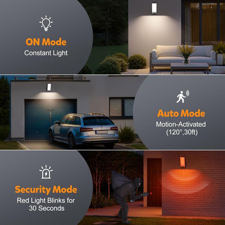 Picture of Motion Sensor Lights Outdoor, 10000mAh Rechargeable Wall Lights Battery Operated with Remote 3 Modes,3000-6000K Dimmable Timer, IP65 Waterproof LED Security Lights for Garden,Patio,Garage - 1 Pack [Energy Class A]