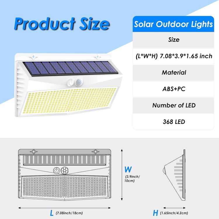 Picture of Peasur Solar Lights Outdoor Garden, White Frame 368LED Super Bright Solar Security Lights Outdoor Motion Sensor with 3 Modes, Outdoor Lights Waterproof IP65