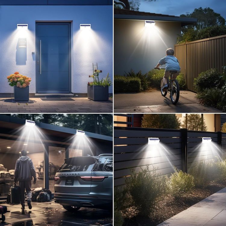 Picture of Peasur Solar Lights Outdoor Garden, White Frame 368LED Super Bright Solar Security Lights Outdoor Motion Sensor with 3 Modes, Outdoor Lights Waterproof IP65