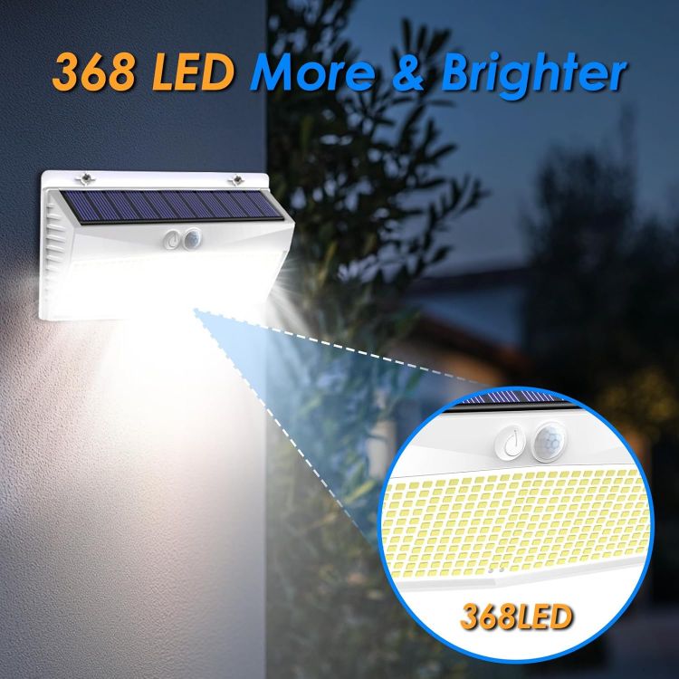 Picture of Peasur Solar Lights Outdoor Garden, White Frame 368LED Super Bright Solar Security Lights Outdoor Motion Sensor with 3 Modes, Outdoor Lights Waterproof IP65