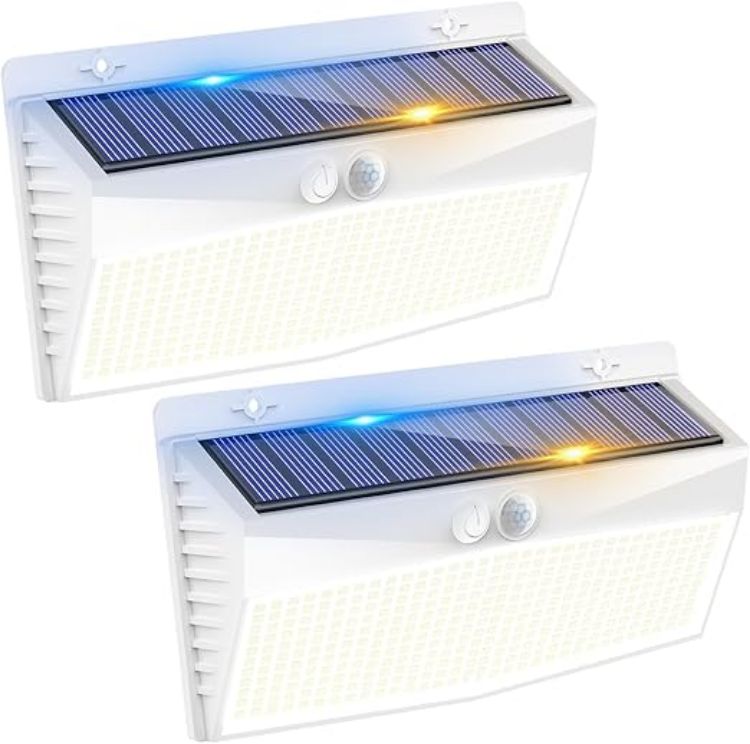Picture of Peasur Solar Lights Outdoor Garden, White Frame 368LED Super Bright Solar Security Lights Outdoor Motion Sensor with 3 Modes, Outdoor Lights Waterproof IP65
