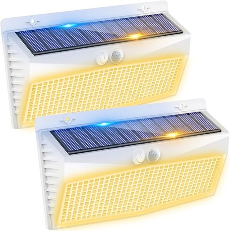 Picture of Solar Lights Outdoor Garden, White Frame/Warm White 368LED Super Bright Solar Security Lights Outdoor Motion Sensor with 3 Modes, Outdoor Lights Waterproof