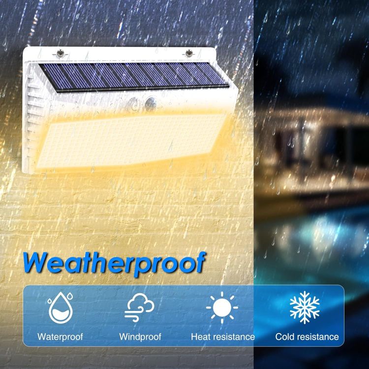 Picture of Solar Lights Outdoor Garden, White Frame/Warm White 368LED Super Bright Solar Security Lights Outdoor Motion Sensor with 3 Modes, Outdoor Lights Waterproof