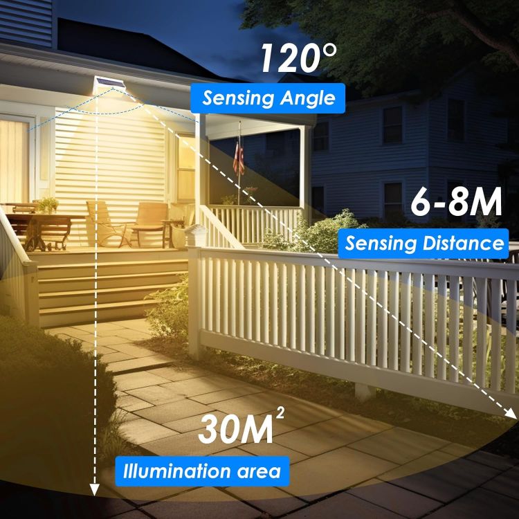 Picture of Solar Lights Outdoor Garden, White Frame/Warm White 368LED Super Bright Solar Security Lights Outdoor Motion Sensor with 3 Modes, Outdoor Lights Waterproof