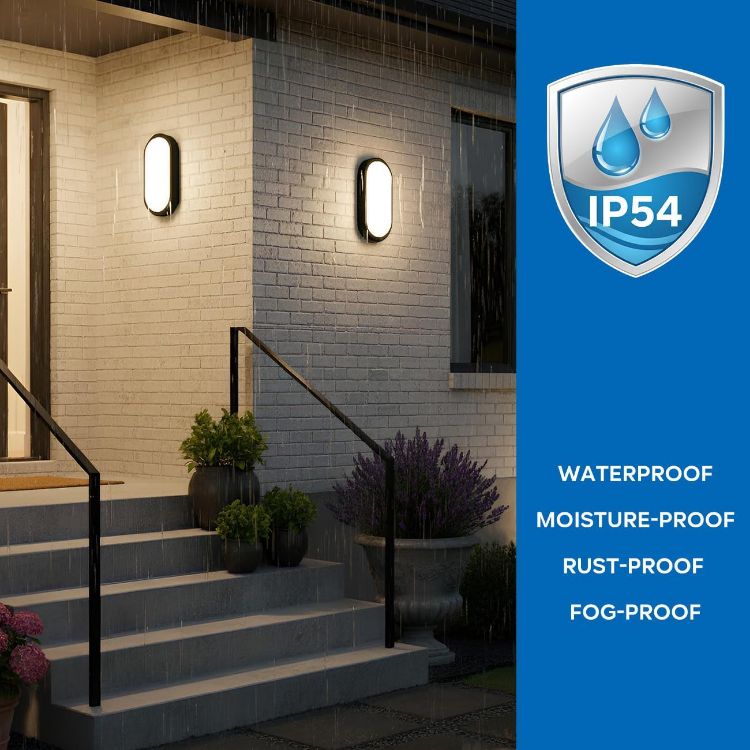 Picture of 14W Outside Black Led Oval Bulkhead Light,Ip54 Waterproofled Porch Sconce Lighting, Outdoor LED Wall Light,Ceiling Light,1400LM,4000K Natural White Bathroom Ceiling Light,220-240V(1 Pack)