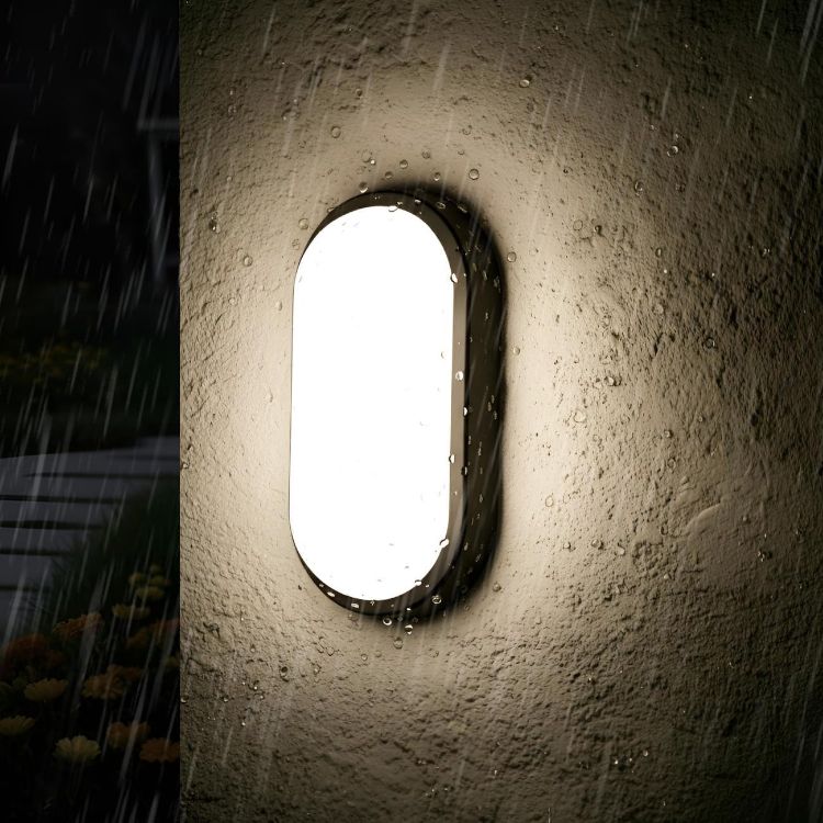 Picture of 14W Outside Black Led Oval Bulkhead Light,Ip54 Waterproofled Porch Sconce Lighting, Outdoor LED Wall Light,Ceiling Light,1400LM,4000K Natural White Bathroom Ceiling Light,220-240V(1 Pack)