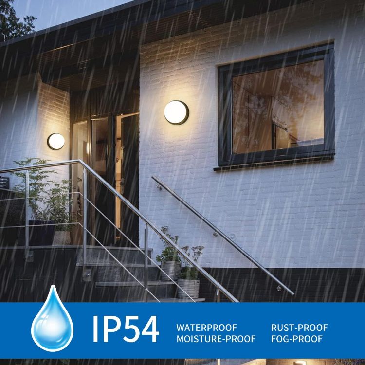 Picture of 13W Outside Black Bulkhead Lights, IP54 Led Round Porch Light,980LM,4000K Natural White Sauna Wall Light,Waterproof Porch Sconce Lights fo,Kitchen, Bedroom,Living Room,220-240V