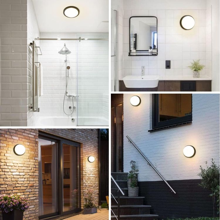 Picture of 13W Outside Black Bulkhead Lights, IP54 Led Round Porch Light,980LM,4000K Natural White Sauna Wall Light,Waterproof Porch Sconce Lights fo,Kitchen, Bedroom,Living Room,220-240V