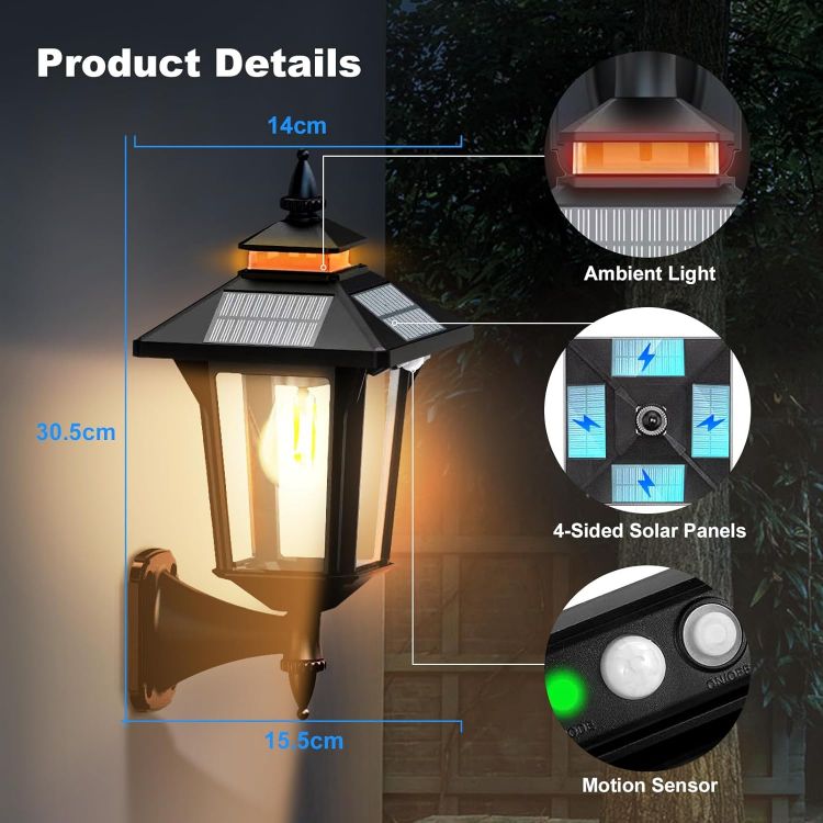 Picture of COLBOR Vintage Solar Security Light, Sensor Solar Light with 3 Lighting Modes, Outdoor Wall Lamp IP65 Waterproof for Garden Yard Fence 