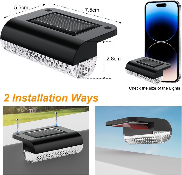 Picture of HAMLITE Solar Decking Lights, Solar Fence Lights Outdoor Garden 8 Pack, Waterproof Stair Light Outdoor, Auto on/Off Garden Fence Light for Yard, Patio, Pathway, Steps, Gutter, Wall Ambient Lighting [Energy Class F]