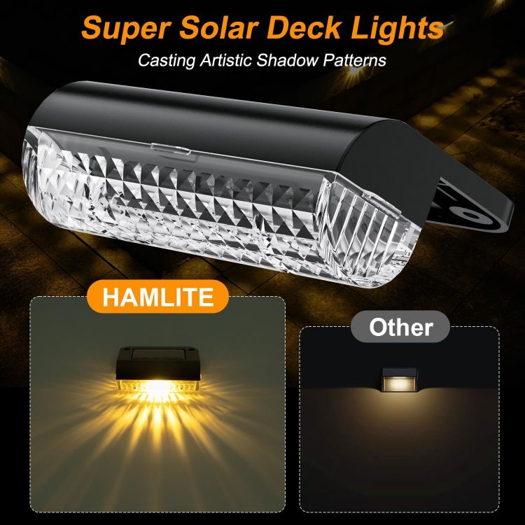 Picture of HAMLITE Solar Decking Lights, Solar Fence Lights Outdoor Garden 8 Pack, Waterproof Stair Light Outdoor, Auto on/Off Garden Fence Light for Yard, Patio, Pathway, Steps, Gutter, Wall Ambient Lighting [Energy Class F]