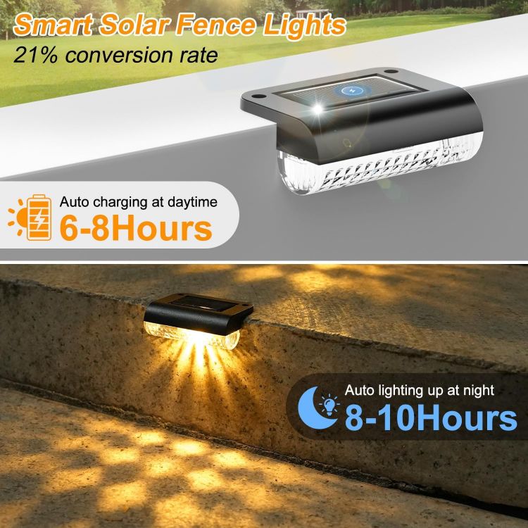 Picture of HAMLITE Solar Decking Lights, Solar Fence Lights Outdoor Garden 8 Pack, Waterproof Stair Light Outdoor, Auto on/Off Garden Fence Light for Yard, Patio, Pathway, Steps, Gutter, Wall Ambient Lighting [Energy Class F]