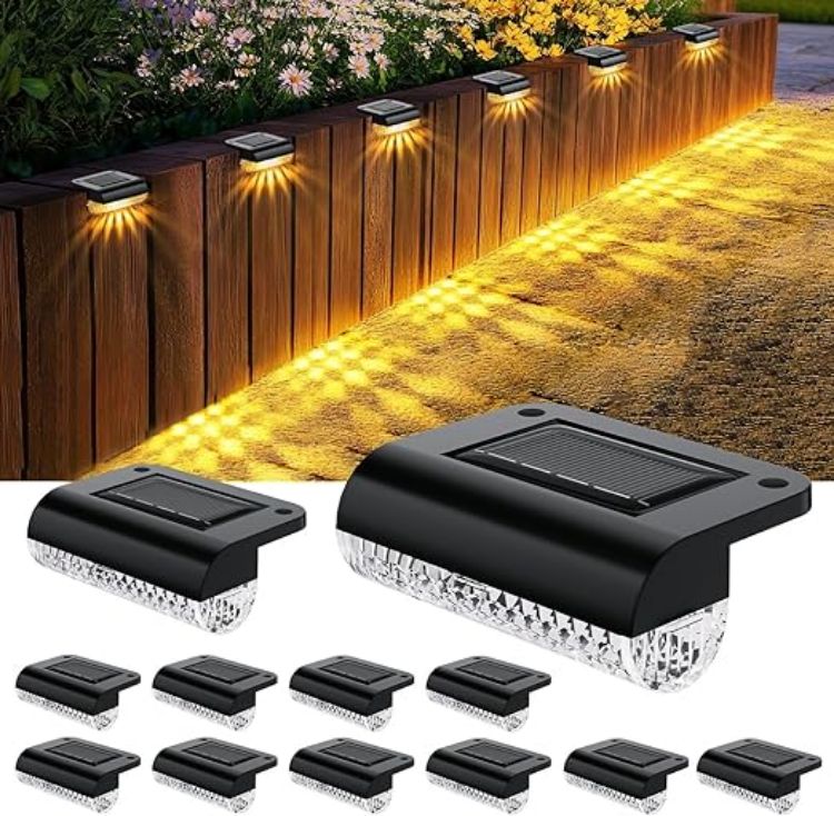 Picture of HAMLITE Solar Decking Lights, Solar Fence Lights Outdoor Garden 8 Pack, Waterproof Stair Light Outdoor, Auto on/Off Garden Fence Light for Yard, Patio, Pathway, Steps, Gutter, Wall Ambient Lighting [Energy Class F]