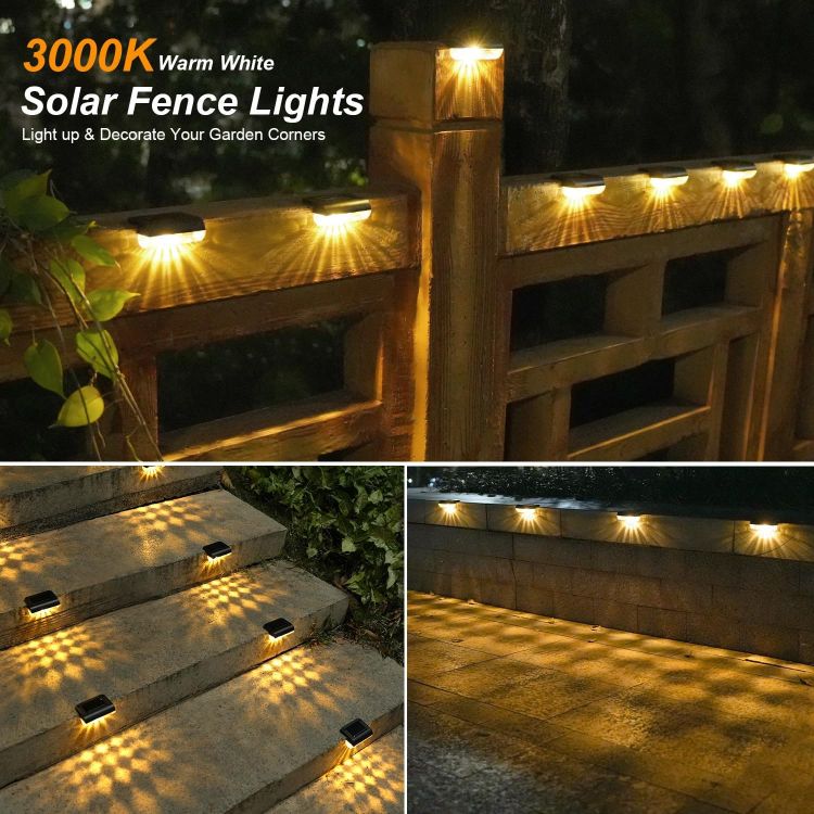 Picture of HAMLITE Solar Decking Lights, Solar Fence Lights Outdoor Garden 8 Pack, Waterproof Stair Light Outdoor, Auto on/Off Garden Fence Light for Yard, Patio, Pathway, Steps, Gutter, Wall Ambient Lighting [Energy Class F]