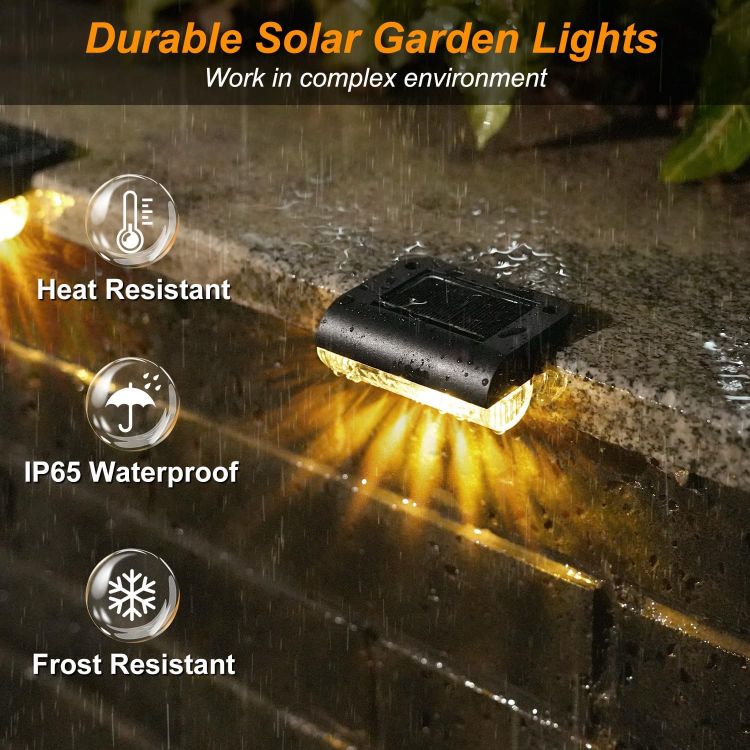 Picture of HAMLITE Solar Decking Lights, Solar Fence Lights Outdoor Garden 8 Pack, Waterproof Stair Light Outdoor, Auto on/Off Garden Fence Light for Yard, Patio, Pathway, Steps, Gutter, Wall Ambient Lighting [Energy Class F]