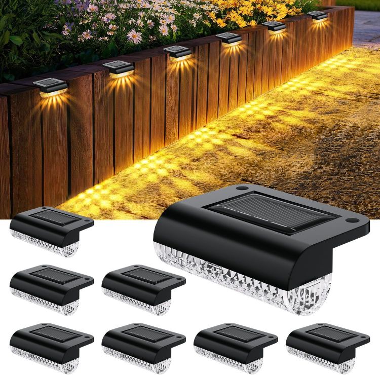 Picture of HAMLITE Solar Decking Lights, Solar Fence Lights Outdoor Garden 8 Pack, Waterproof Stair Light Outdoor, Auto on/Off Garden Fence Light for Yard, Patio, Pathway, Steps, Gutter, Wall Ambient Lighting [Energy Class F]