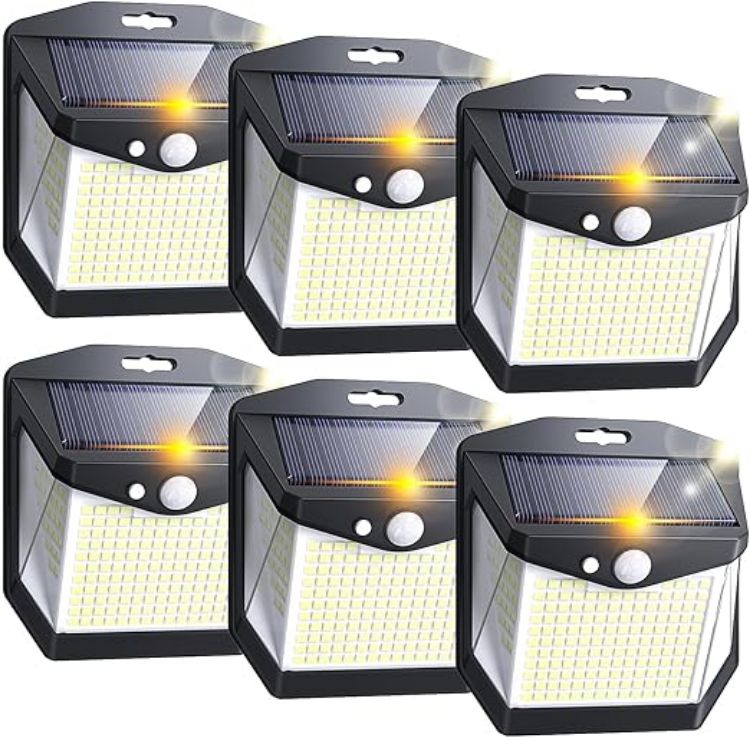 Picture of Solar Security Lights Outdoor Garden - 248 LED Outdoor Garden Wall Lights 3 Modes Motion Sensor Outside Solar Panel Powered Flood Light IP65 Waterproof for Garage Yard Fence Front Door 2 Pack 